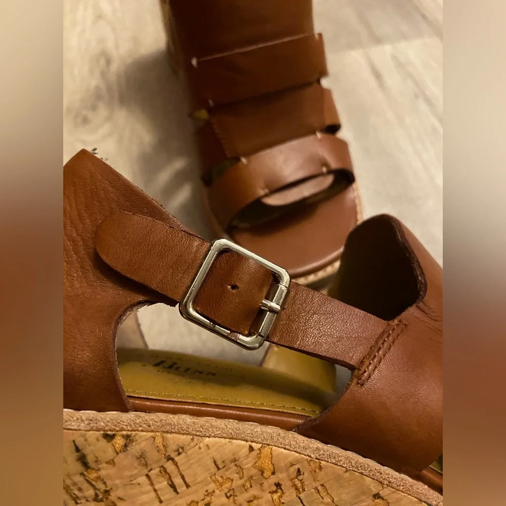 G HBass & Co Wedges Taylor Camel Brown Leather Strappy Platform Cork Heel sz 8M - Picture 11 of 16